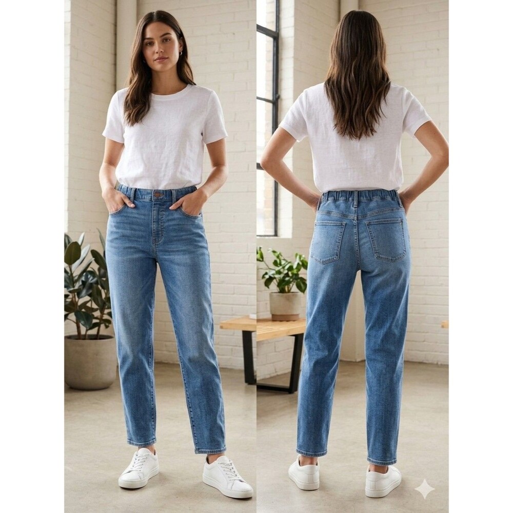Madewell Pull-On Straight Leg Jeans Womens Size 25 Blue Elastic Waist Cropped